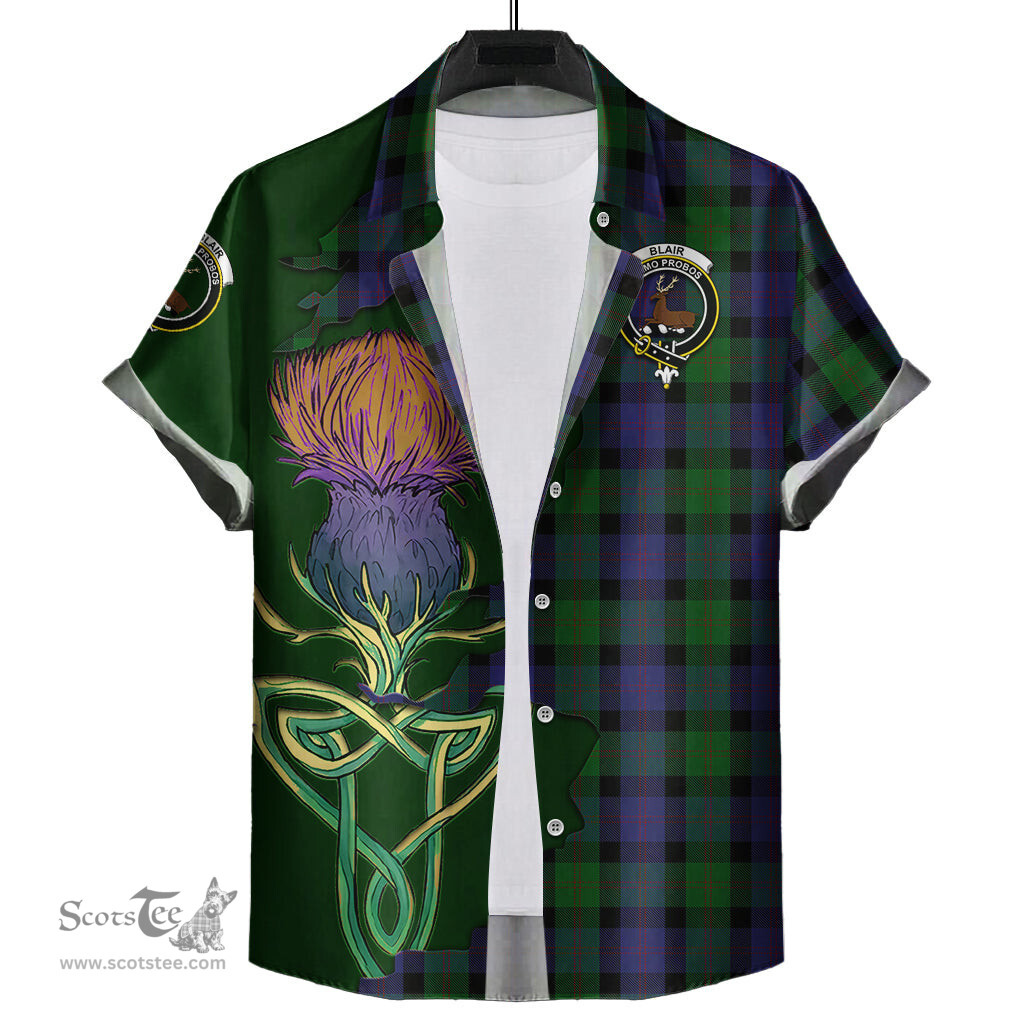 Scottish Blair Clan Tartan Crest with Thistle and Scotland Map Tartan Plaid Shirt Scottish Plaid Tartan Plaid - ScotsTee - scotstee.com