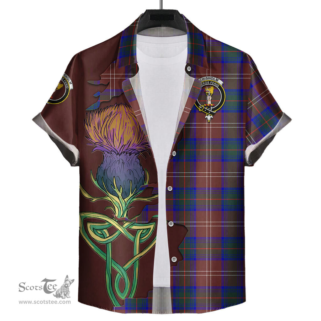 Scottish Chisholm Hunting Modern Clan Tartan Crest with Thistle and Scotland Map Tartan Plaid Shirt Scottish Plaid Tartan Plaid - ScotsTee - scotstee.com