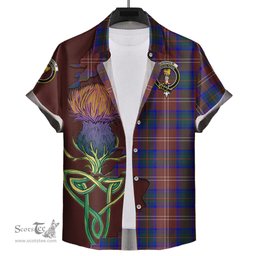 Scottish Chisholm Hunting Modern Clan Tartan Crest with Thistle and Scotland Map Tartan Plaid Shirt Scottish Plaid Tartan Plaid - ScotsTee - scotstee.com
