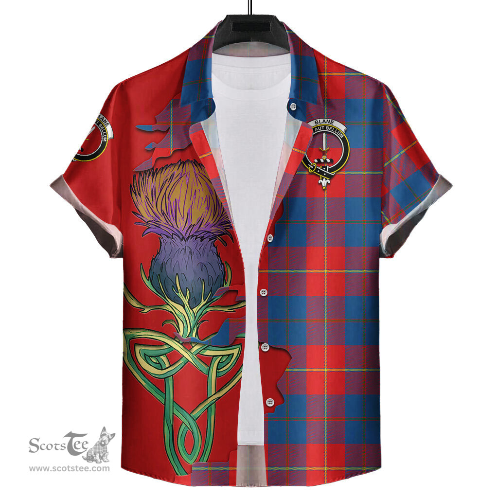 Scottish Blane Clan Tartan Crest with Thistle and Scotland Map Tartan Plaid Shirt Scottish Plaid Tartan Plaid - ScotsTee - scotstee.com