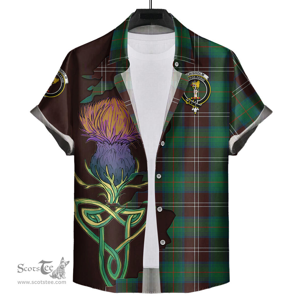 Scottish Chisholm Hunting Ancient Clan Tartan Crest with Thistle and Scotland Map Tartan Plaid Shirt Scottish Plaid Tartan Plaid - ScotsTee - scotstee.com