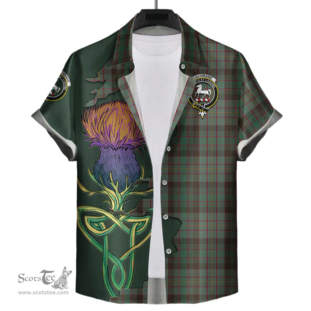 Scottish Cochrane Hunting Clan Tartan Crest with Thistle and Scotland Map Tartan Plaid Shirt Scottish Plaid Tartan Plaid - ScotsTee - scotstee.com