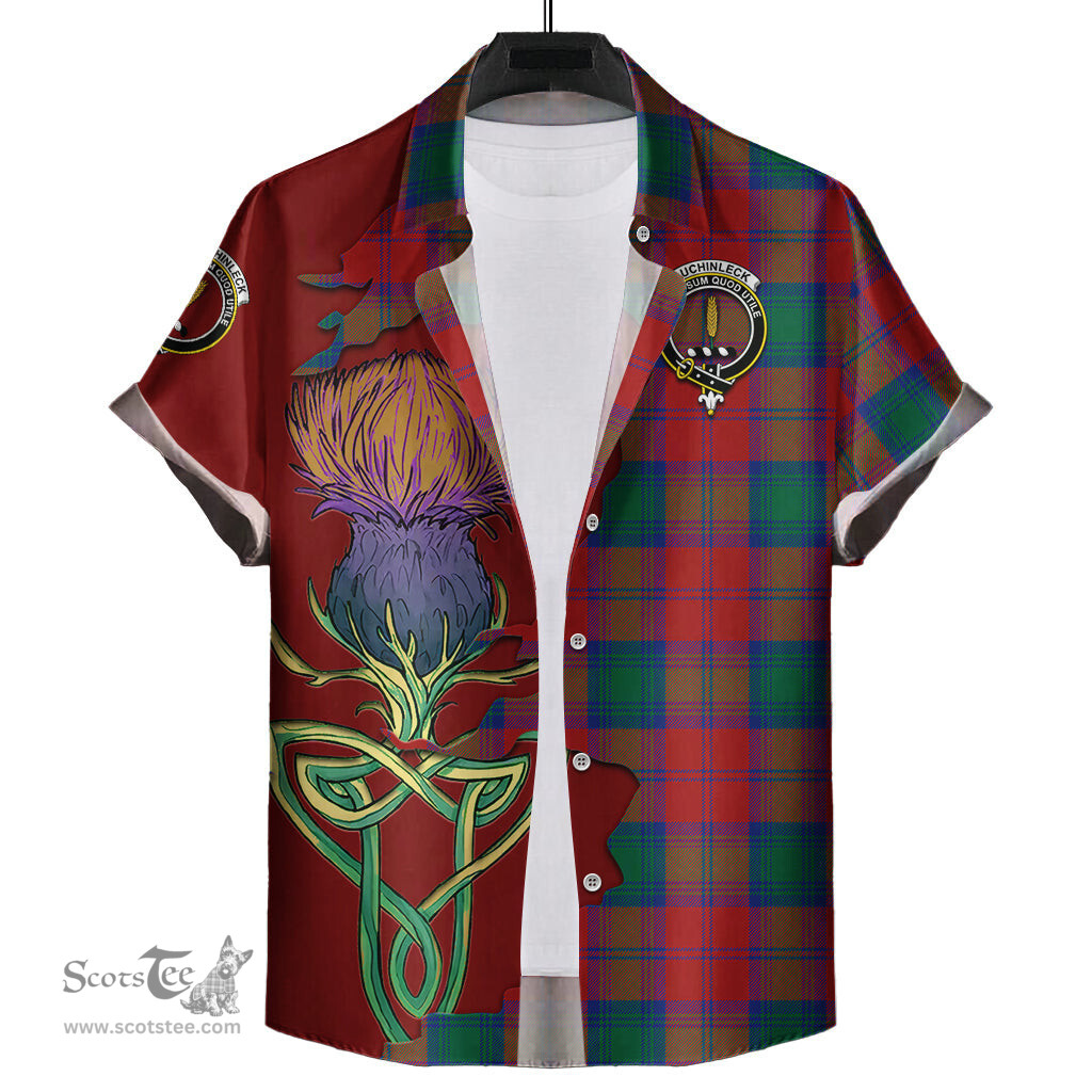 Scottish Auchinleck Clan Tartan Crest with Thistle and Scotland Map Tartan Plaid Shirt Scottish Plaid Tartan Plaid - ScotsTee - scotstee.com