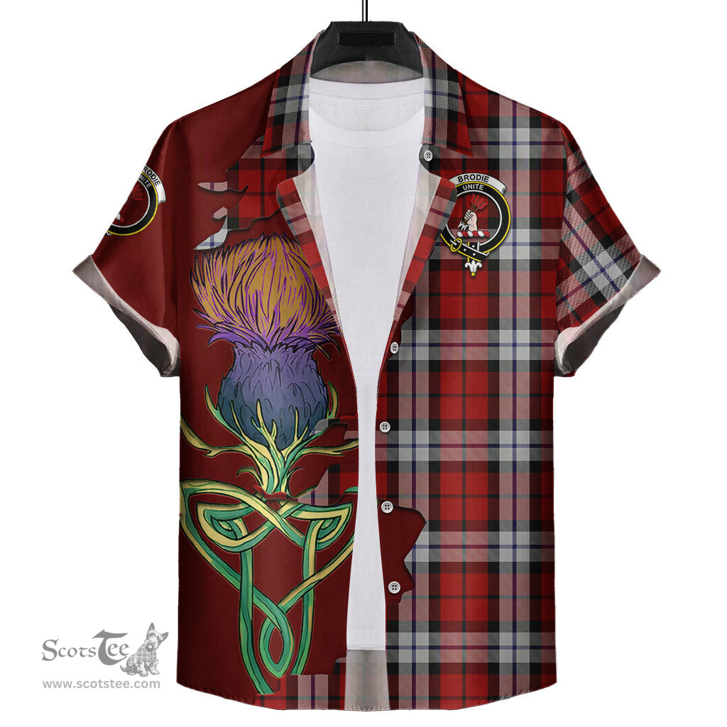 Scottish Brodie Dress Clan Tartan Crest with Thistle and Scotland Map Tartan Plaid Shirt Scottish Plaid Tartan Plaid - ScotsTee - scotstee.com