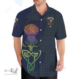Scottish Cockburn Blue Clan Tartan Crest with Thistle and Scotland Map Tartan Plaid Shirt Scottish Plaid Tartan Plaid - ScotsTee - scotstee.com