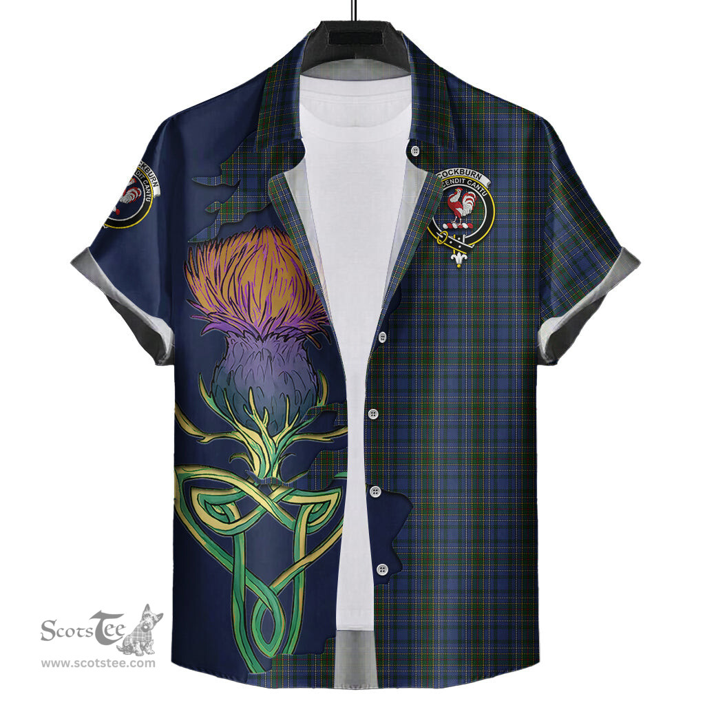 Scottish Cockburn Blue Clan Tartan Crest with Thistle and Scotland Map Tartan Plaid Shirt Scottish Plaid Tartan Plaid - ScotsTee - scotstee.com