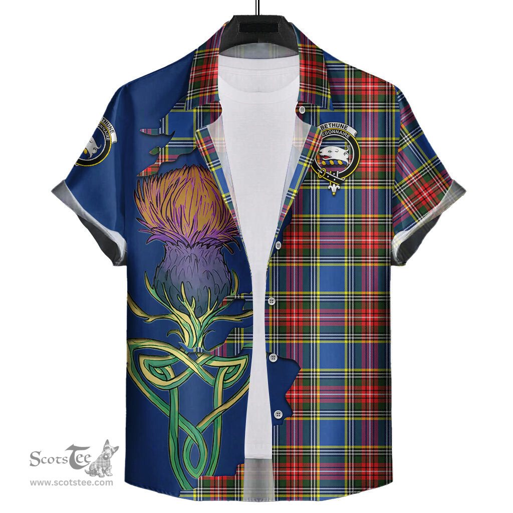 Scottish Bethune Clan Tartan Crest with Thistle and Scotland Map Tartan Plaid Shirt Scottish Plaid Tartan Plaid - ScotsTee - scotstee.com