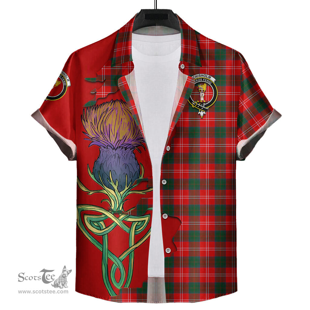 Scottish Chisholm Modern Clan Tartan Crest with Thistle and Scotland Map Tartan Plaid Shirt Scottish Plaid Tartan Plaid - ScotsTee - scotstee.com