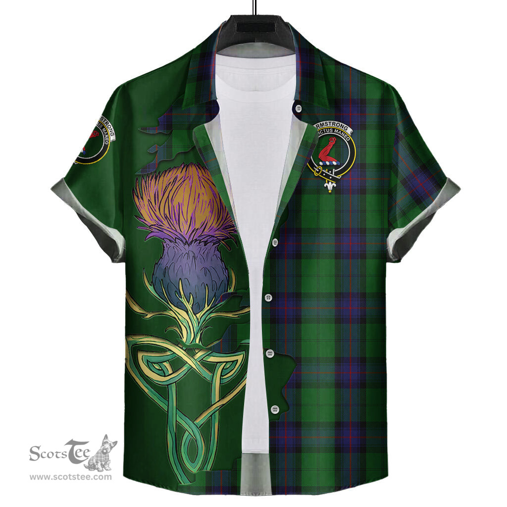 Scottish Armstrong Clan Tartan Crest with Thistle and Scotland Map Tartan Plaid Shirt Scottish Plaid Tartan Plaid - ScotsTee - scotstee.com