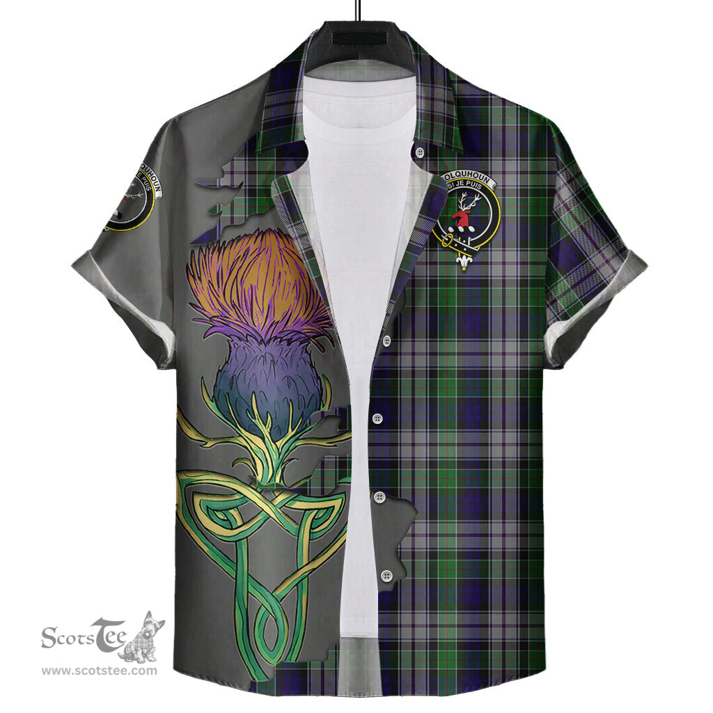 Scottish Colquhoun Dress Clan Tartan Crest with Thistle and Scotland Map Tartan Plaid Shirt Scottish Plaid Tartan Plaid - ScotsTee - scotstee.com