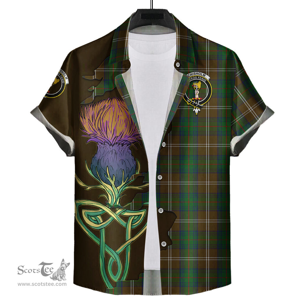 Scottish Chisholm Hunting Clan Tartan Crest with Thistle and Scotland Map Tartan Plaid Shirt Scottish Plaid Tartan Plaid - ScotsTee - scotstee.com