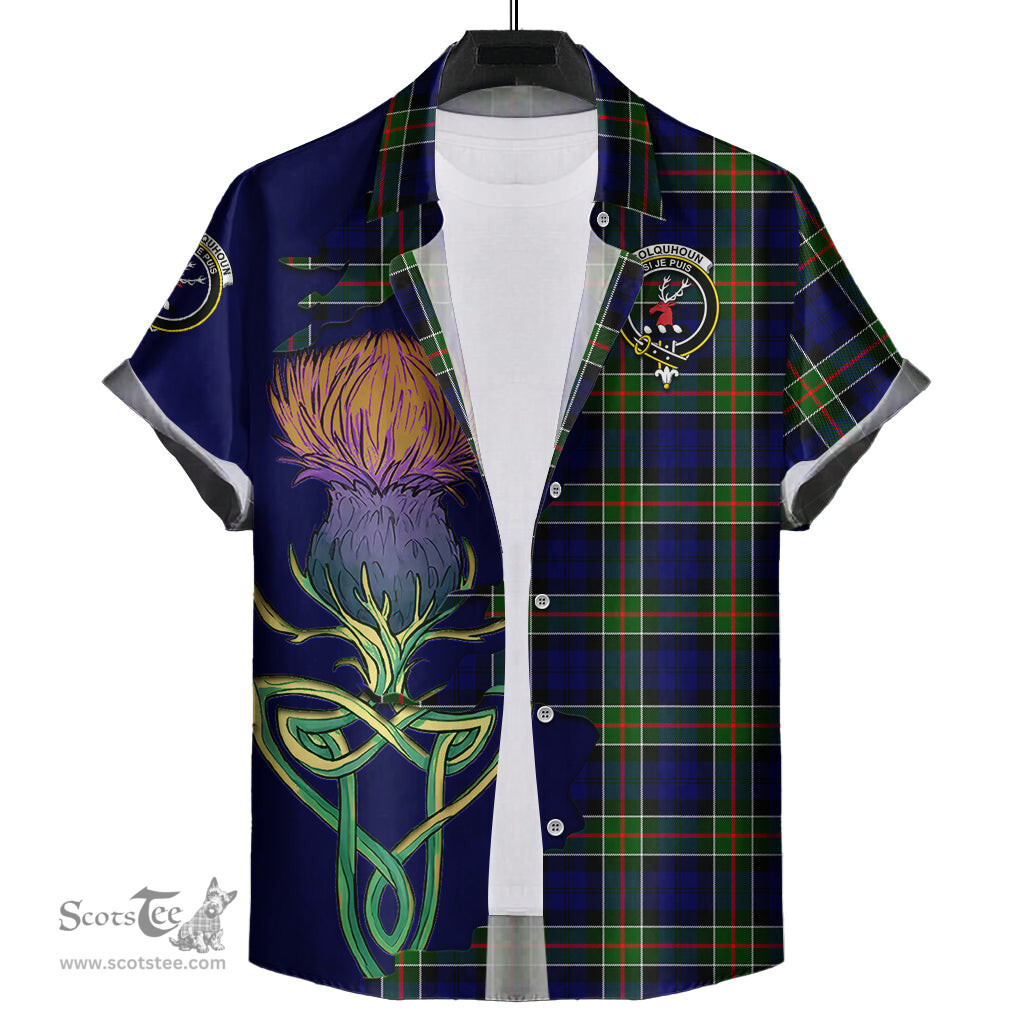Scottish Colquhoun Modern Clan Tartan Crest with Thistle and Scotland Map Tartan Plaid Shirt Scottish Plaid Tartan Plaid - ScotsTee - scotstee.com