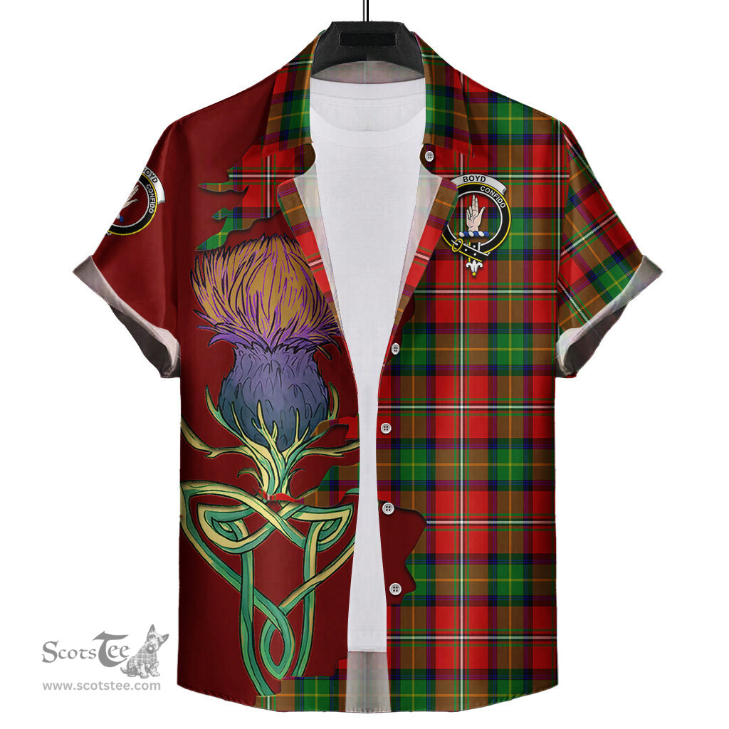 Scottish Boyd Modern Clan Tartan Crest with Thistle and Scotland Map Tartan Plaid Shirt Scottish Plaid Tartan Plaid - ScotsTee - scotstee.com