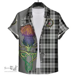 Scottish Erskine Black and White Clan Tartan Crest with Thistle and Scotland Map Tartan Plaid Shirt Scottish Plaid Tartan Plaid - ScotsTee - scotstee.com