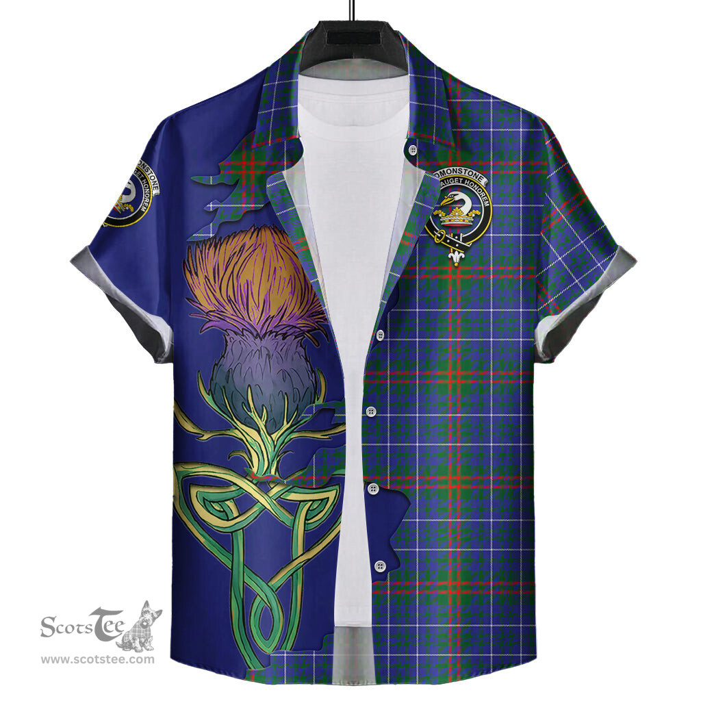 Scottish Edmonstone Clan Tartan Crest with Thistle and Scotland Map Tartan Plaid Shirt Scottish Plaid Tartan Plaid - ScotsTee - scotstee.com