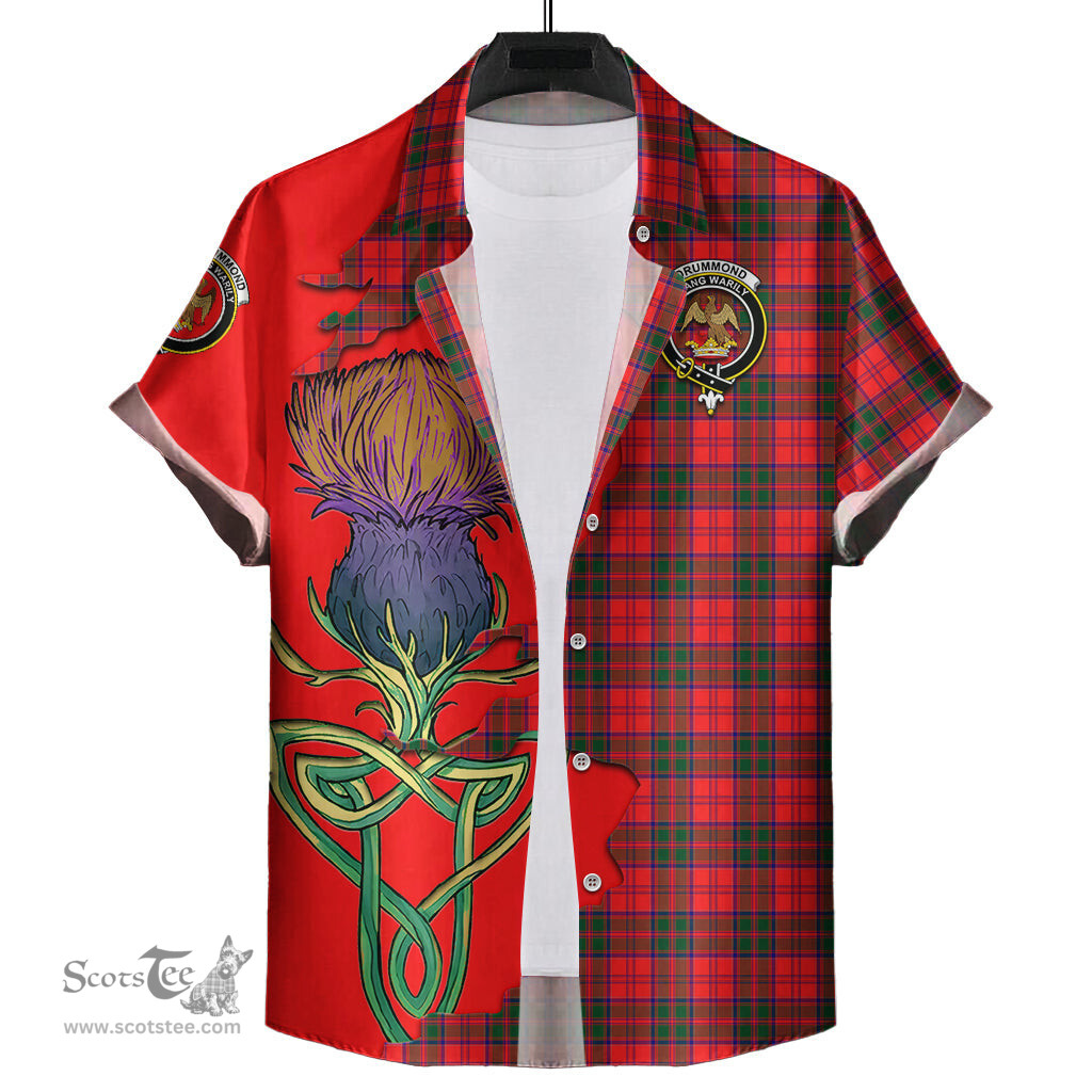 Scottish Drummond Modern Clan Tartan Crest with Thistle and Scotland Map Tartan Plaid Shirt Scottish Plaid Tartan Plaid - ScotsTee - scotstee.com