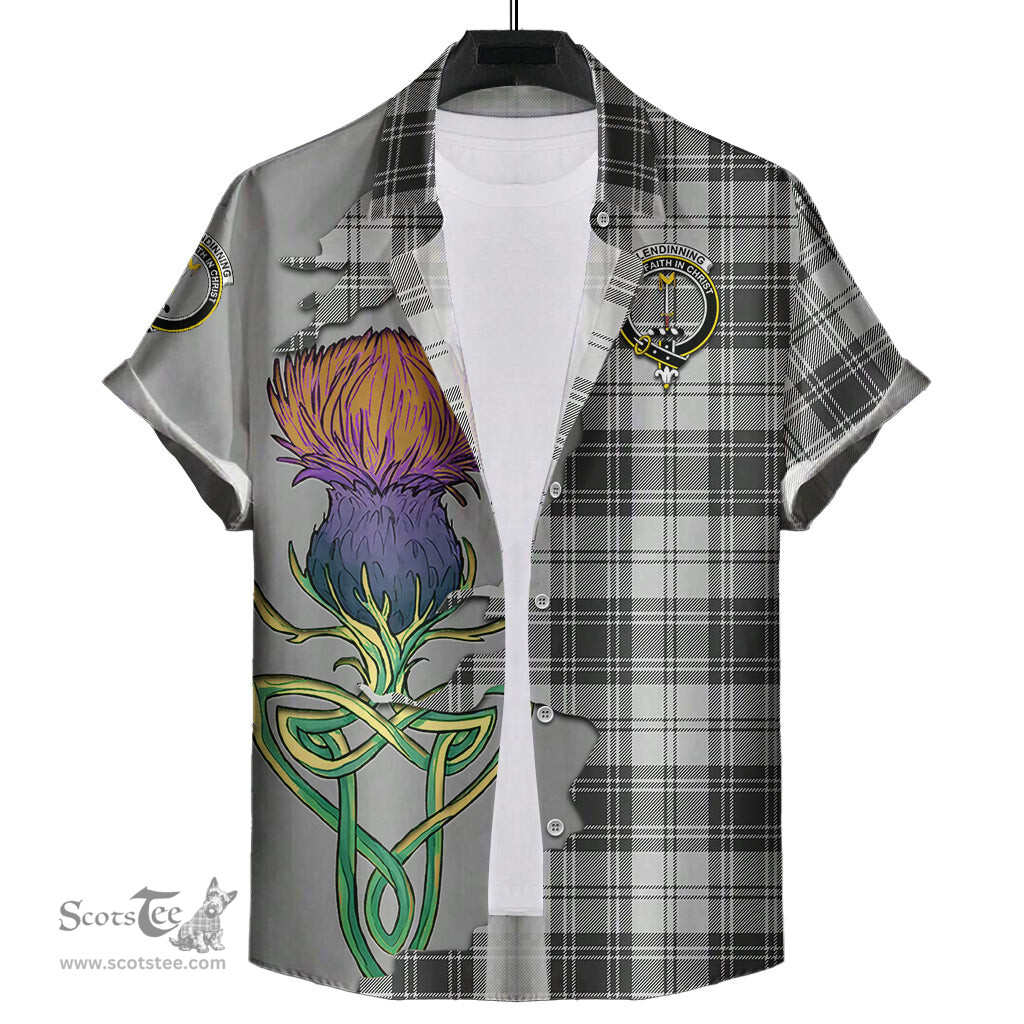 Scottish Glendinning Clan Tartan Crest with Thistle and Scotland Map Tartan Plaid Shirt Scottish Plaid Tartan Plaid - ScotsTee - scotstee.com