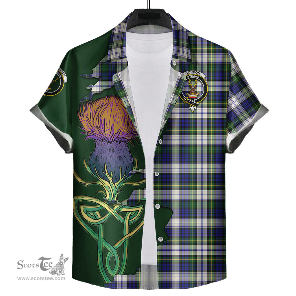 Scottish Gordon Dress Modern Clan Tartan Crest with Thistle and Scotland Map Tartan Plaid Shirt Scottish Plaid Tartan Plaid - ScotsTee - scotstee.com