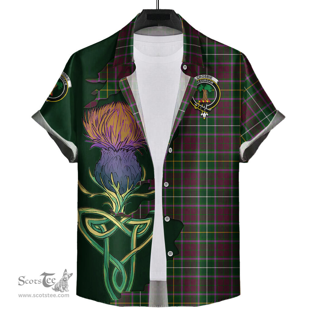 Scottish Crosbie Clan Tartan Crest with Thistle and Scotland Map Tartan Plaid Shirt Scottish Plaid Tartan Plaid - ScotsTee - scotstee.com
