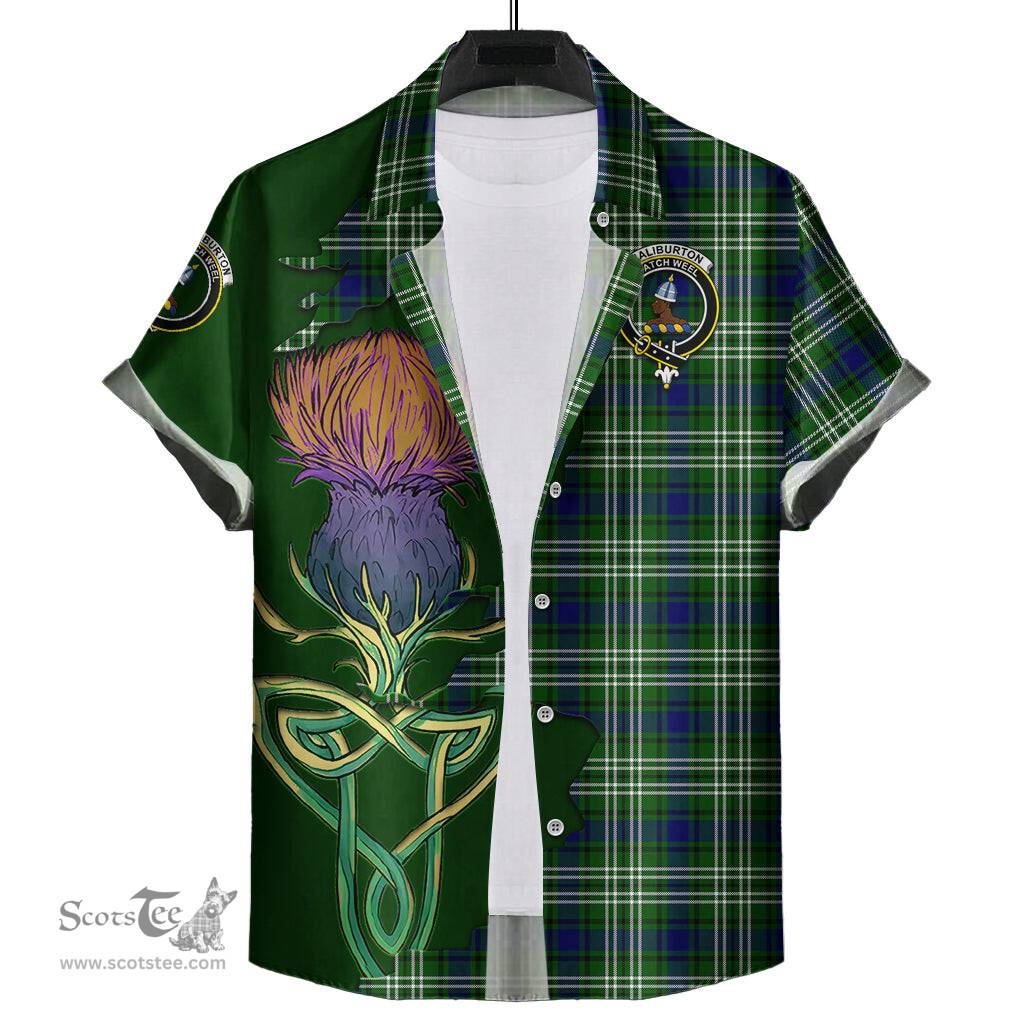 Scottish Haliburton Clan Tartan Crest with Thistle and Scotland Map Tartan Plaid Shirt Scottish Plaid Tartan Plaid - ScotsTee - scotstee.com
