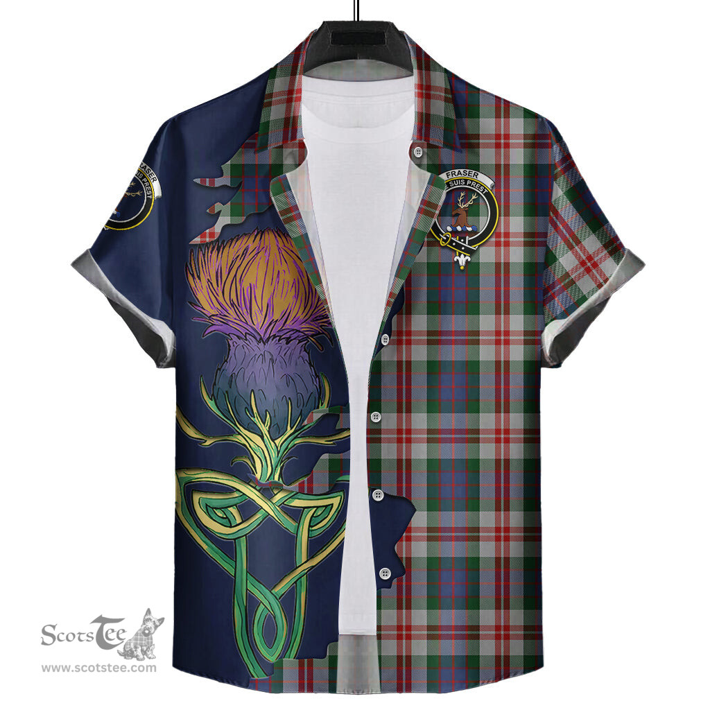 Scottish Fraser Red Dress Clan Tartan Crest with Thistle and Scotland Map Tartan Plaid Shirt Scottish Plaid Tartan Plaid - ScotsTee - scotstee.com