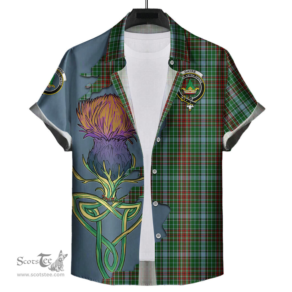 Scottish Gayre Clan Tartan Crest with Thistle and Scotland Map Tartan Plaid Shirt Scottish Plaid Tartan Plaid - ScotsTee - scotstee.com