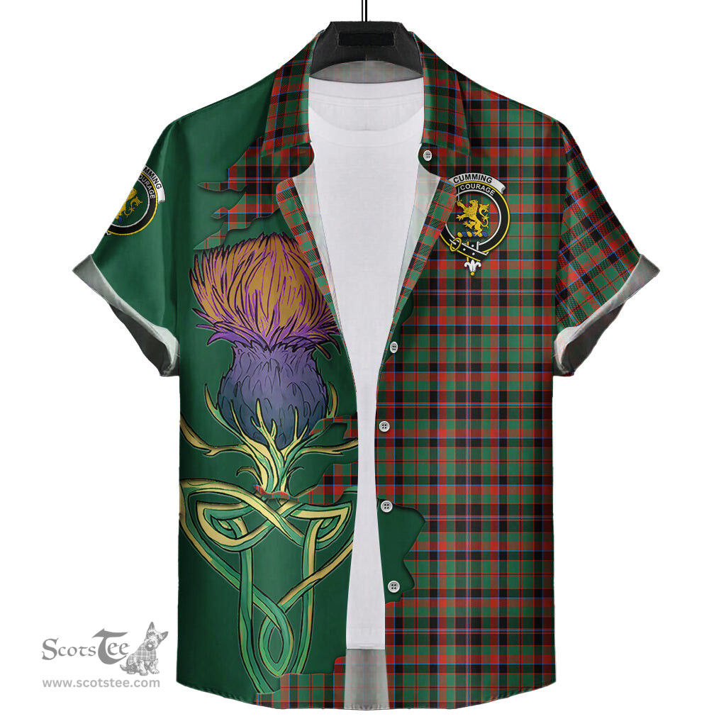 Scottish Cumming Hunting Ancient Clan Tartan Crest with Thistle and Scotland Map Tartan Plaid Shirt Scottish Plaid Tartan Plaid - ScotsTee - scotstee.com