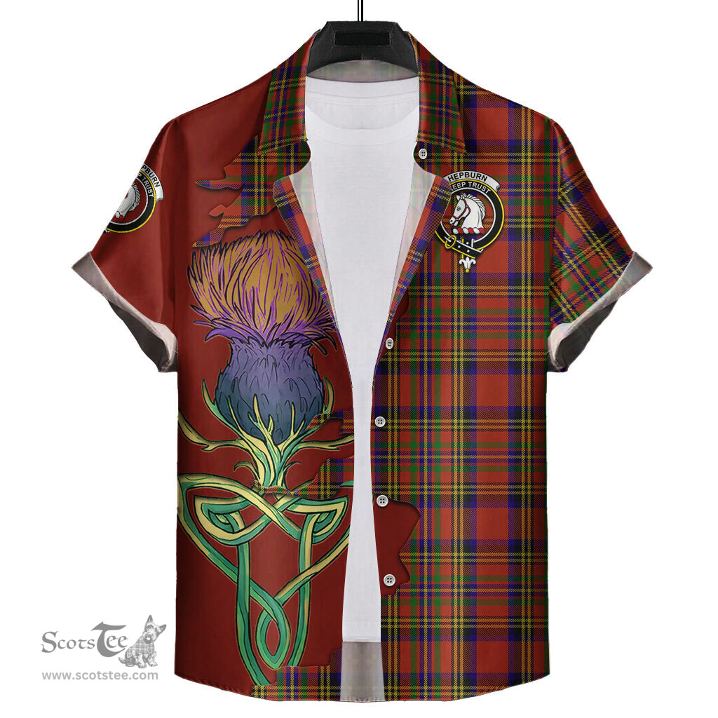 Scottish Hepburn Clan Tartan Crest with Thistle and Scotland Map Tartan Plaid Shirt Scottish Plaid Tartan Plaid - ScotsTee - scotstee.com