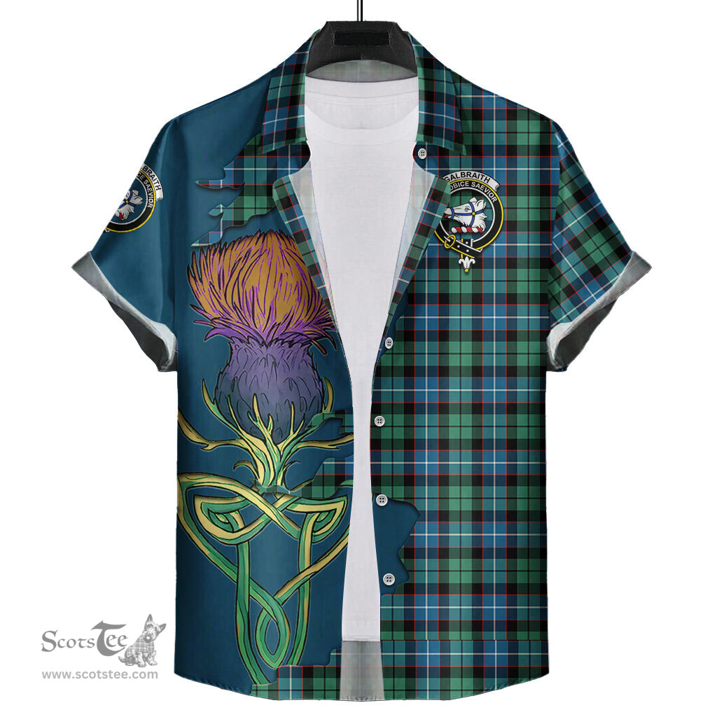 Scottish Galbraith Ancient Clan Tartan Crest with Thistle and Scotland Map Tartan Plaid Shirt Scottish Plaid Tartan Plaid - ScotsTee - scotstee.com