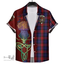 Scottish Graham of Menteith Red Clan Tartan Crest with Thistle and Scotland Map Tartan Plaid Shirt Scottish Plaid Tartan Plaid - ScotsTee - scotstee.com