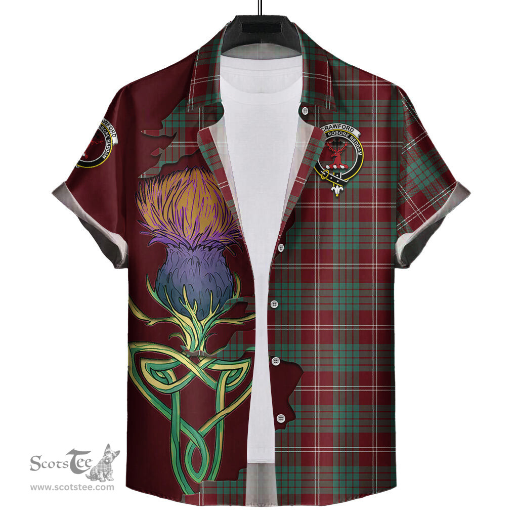 Scottish Crawford Modern Clan Tartan Crest with Thistle and Scotland Map Tartan Plaid Shirt Scottish Plaid Tartan Plaid - ScotsTee - scotstee.com