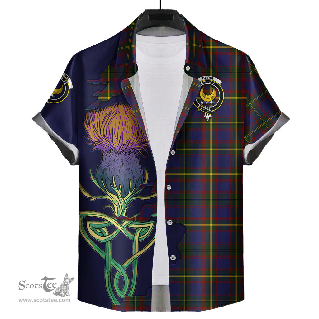 Scottish Durie Clan Tartan Crest with Thistle and Scotland Map Tartan Plaid Shirt Scottish Plaid Tartan Plaid - ScotsTee - scotstee.com
