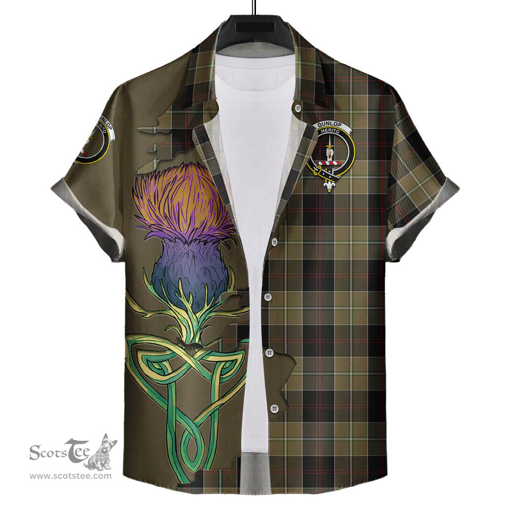 Scottish Dunlop Hunting Clan Tartan Crest with Thistle and Scotland Map Tartan Plaid Shirt Scottish Plaid Tartan Plaid - ScotsTee - scotstee.com