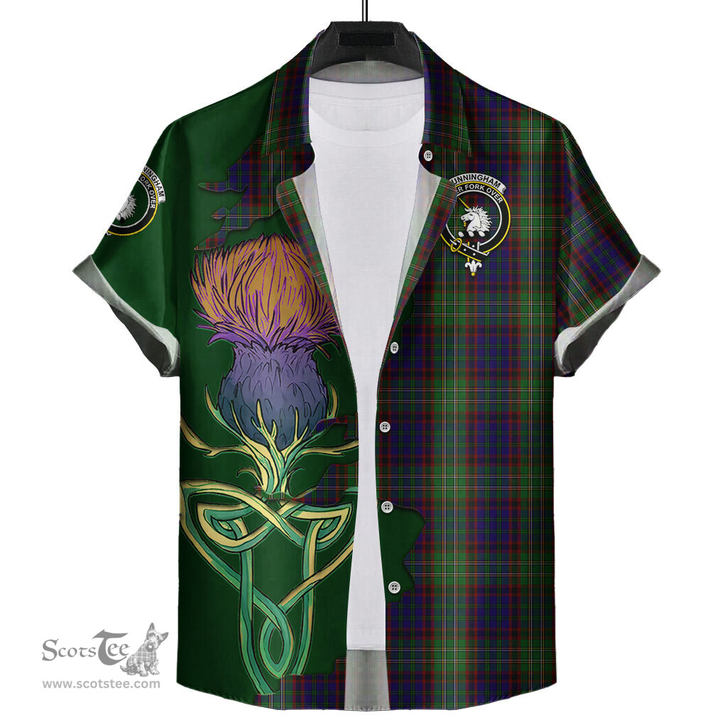 Scottish Cunningham Hunting Clan Tartan Crest with Thistle and Scotland Map Tartan Plaid Shirt Scottish Plaid Tartan Plaid - ScotsTee - scotstee.com
