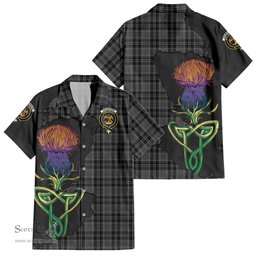 Scottish Drummond Grey Clan Tartan Crest with Thistle and Scotland Map Tartan Plaid Shirt Scottish Plaid Tartan Plaid - ScotsTee - scotstee.com