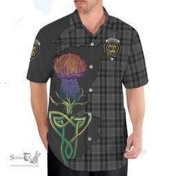 Scottish Drummond Grey Clan Tartan Crest with Thistle and Scotland Map Tartan Plaid Shirt Scottish Plaid Tartan Plaid - ScotsTee - scotstee.com