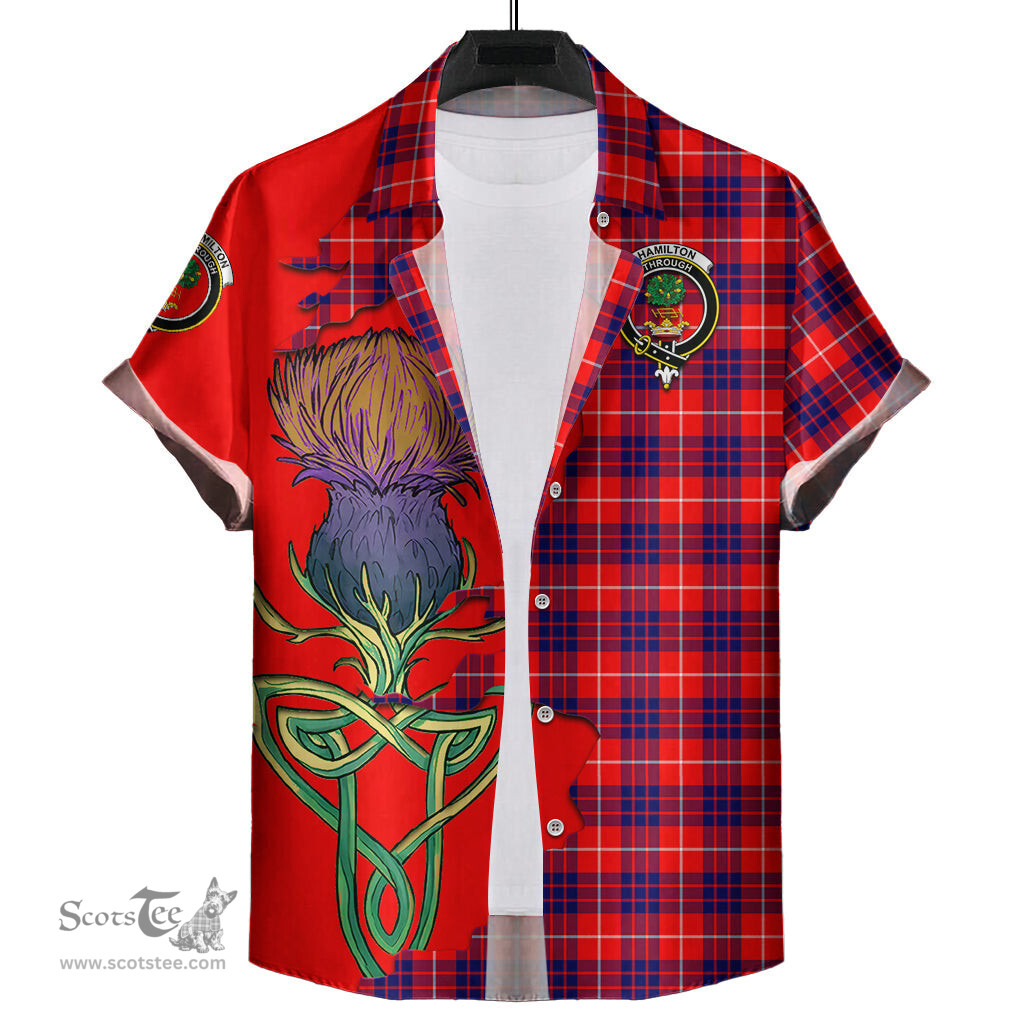 Scottish Hamilton Modern Clan Tartan Crest with Thistle and Scotland Map Tartan Plaid Shirt Scottish Plaid Tartan Plaid - ScotsTee - scotstee.com