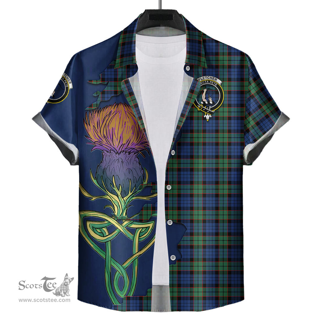 Scottish Fletcher Ancient Clan Tartan Crest with Thistle and Scotland Map Tartan Plaid Shirt Scottish Plaid Tartan Plaid - ScotsTee - scotstee.com