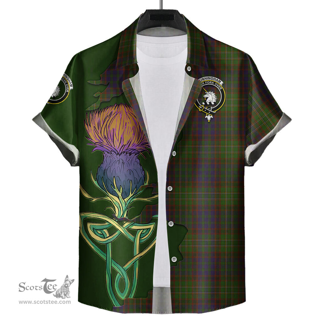 Scottish Cunningham Hunting Modern Clan Tartan Crest with Thistle and Scotland Map Tartan Plaid Shirt Scottish Plaid Tartan Plaid - ScotsTee - scotstee.com