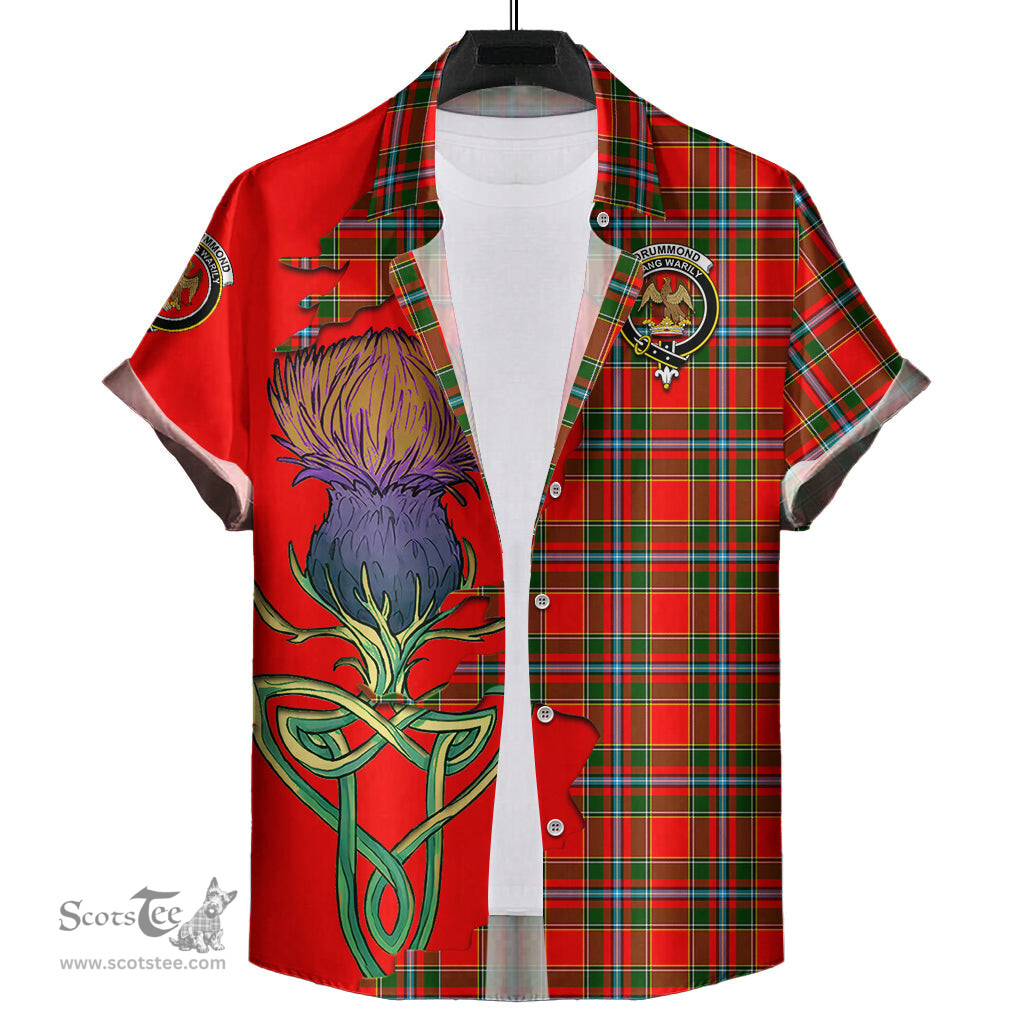 Scottish Drummond of Perth Clan Tartan Crest with Thistle and Scotland Map Tartan Plaid Shirt Scottish Plaid Tartan Plaid - ScotsTee - scotstee.com