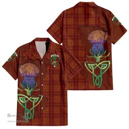 Scottish Hamilton Red Clan Tartan Crest with Thistle and Scotland Map Tartan Plaid Shirt Scottish Plaid Tartan Plaid - ScotsTee - scotstee.com