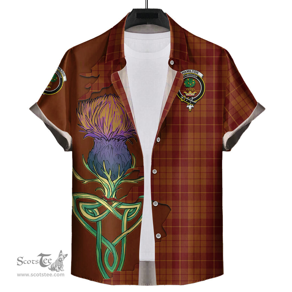 Scottish Hamilton Red Clan Tartan Crest with Thistle and Scotland Map Tartan Plaid Shirt Scottish Plaid Tartan Plaid - ScotsTee - scotstee.com