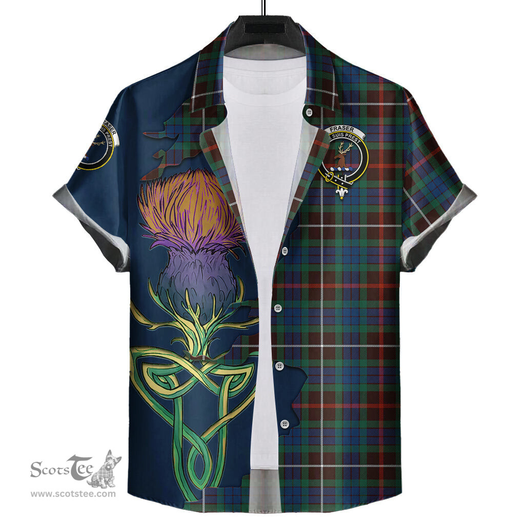 Scottish Fraser Hunting Ancient Clan Tartan Crest with Thistle and Scotland Map Tartan Plaid Shirt Scottish Plaid Tartan Plaid - ScotsTee - scotstee.com