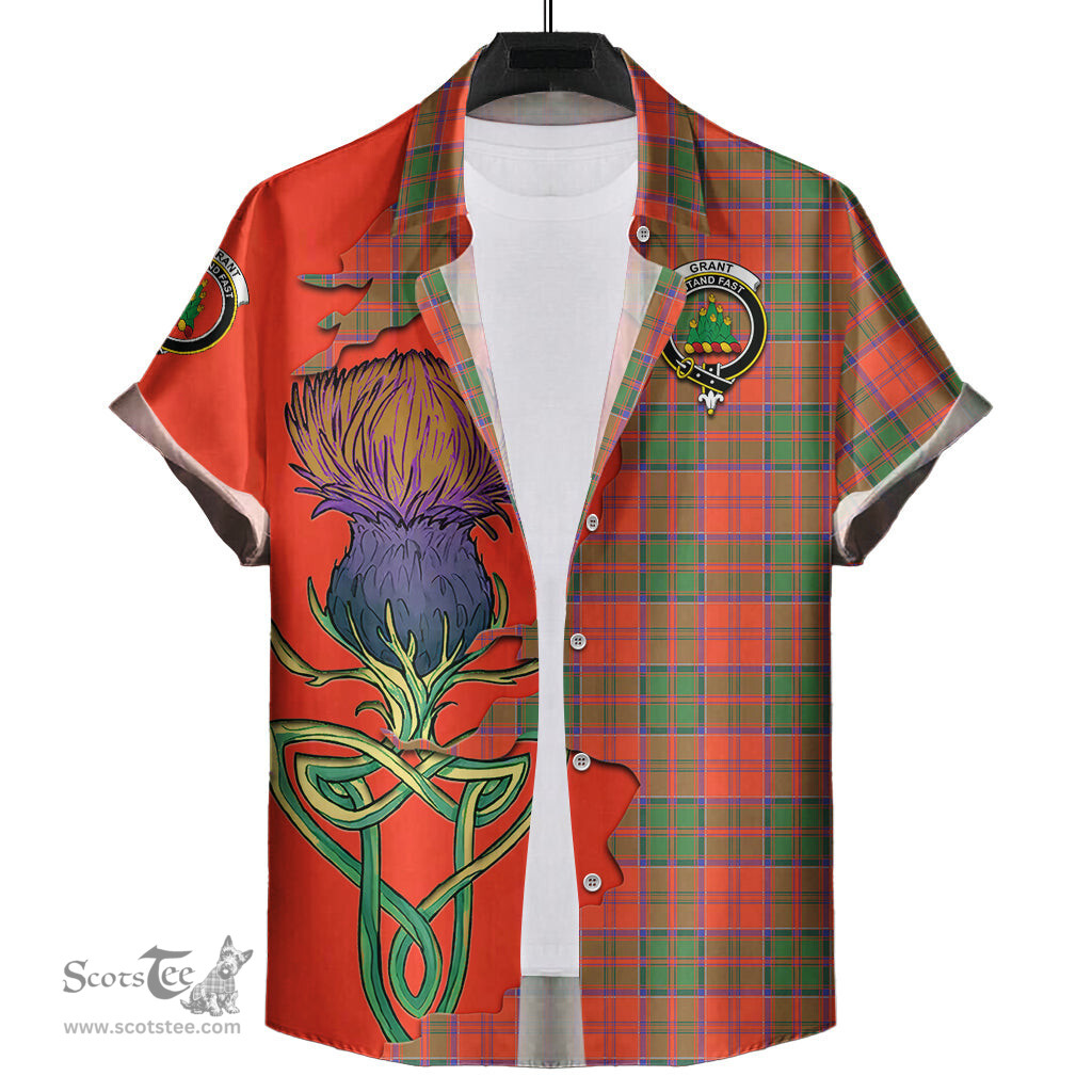 Scottish Grant Ancient Clan Tartan Crest with Thistle and Scotland Map Tartan Plaid Shirt Scottish Plaid Tartan Plaid - ScotsTee - scotstee.com