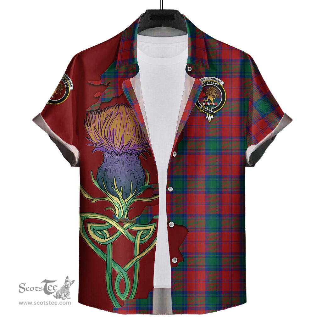 Scottish Fotheringham Modern Clan Tartan Crest with Thistle and Scotland Map Tartan Plaid Shirt Scottish Plaid Tartan Plaid - ScotsTee - scotstee.com