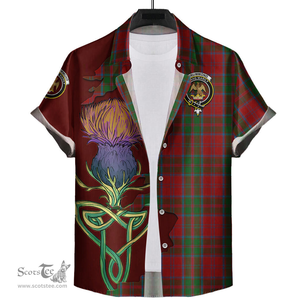 Scottish Drummond Clan Tartan Crest with Thistle and Scotland Map Tartan Plaid Shirt Scottish Plaid Tartan Plaid - ScotsTee - scotstee.com