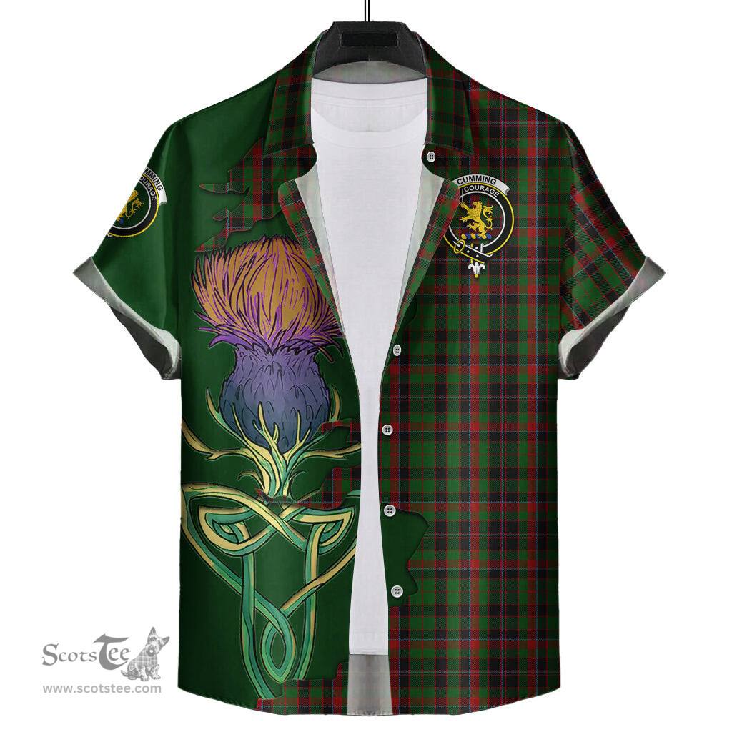 Scottish Cumming Hunting Clan Tartan Crest with Thistle and Scotland Map Tartan Plaid Shirt Scottish Plaid Tartan Plaid - ScotsTee - scotstee.com