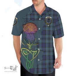 Scottish Hannay Blue Clan Tartan Crest with Thistle and Scotland Map Tartan Plaid Shirt Scottish Plaid Tartan Plaid - ScotsTee - scotstee.com