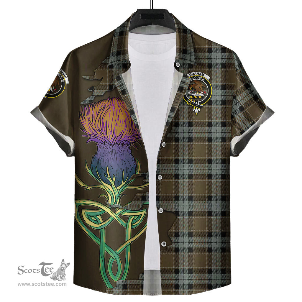 Scottish Graham of Menteith Weathered Clan Tartan Crest with Thistle and Scotland Map Tartan Plaid Shirt Scottish Plaid Tartan Plaid - ScotsTee - scotstee.com