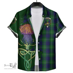 Scottish Hamilton Green Hunting Clan Tartan Crest with Thistle and Scotland Map Tartan Plaid Shirt Scottish Plaid Tartan Plaid - ScotsTee - scotstee.com